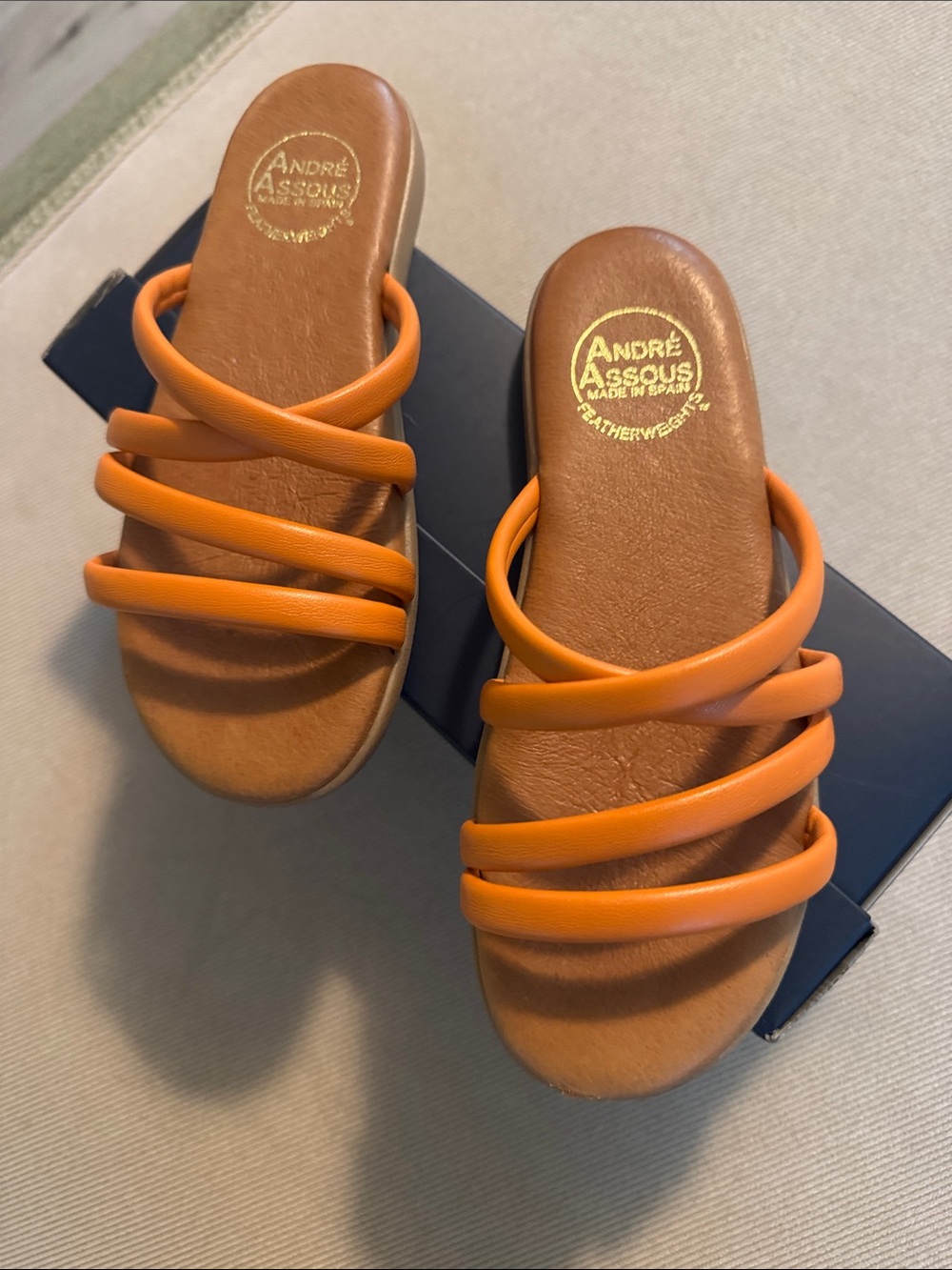 Andre Assous Tan-Orange Strappy Slide Sandals